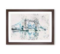 London Bridge Watercolour Framed Print | A2 Walnut Framed Wall Art | Ready to Hang | Modern Cityscape Picture | Living Room Bedroom Lounge Office