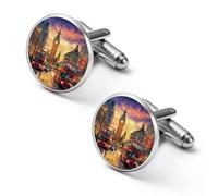 London Britain England Shirt Cufflinks Round Cuff Links for Business Wedding Party Father's Day Gift 1.7cm
