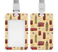 London British Big Ben Bus England United Kingdom UK Badge Holder Personalized ID Name Tag Vertical Work Badge Clip with Lanyard for Women Men