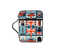 London-British-Pattern Bible Cover Case with Handle, Water-Resistant Oxford Fabric Bible Bag Organizer with Zipper Pockets for Church