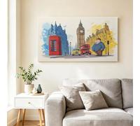 London British Style Street View Framed Canvas Wall Art, Big Ben Red Phone Box Double Decker Bus Decor Poster Prints for Living Room, Guest Room Wall Canvases Artwork Decor - 90x60 cm