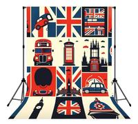 London-British-Symbols 5x7ft Photography Backdrop, Photo Background With Rod Pocket, Foldable Studio Backdrop For Birthday, Wedding, Party Decoration