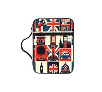 London-British-Symbols Bible Cover Case with Handle, Water-Resistant Oxford Fabric Bible Bag Organizer with Zipper Pockets for Church