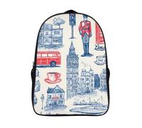 London Building Coffee Culture 16 Inches Backpack Work Travel Laptop Bag Double Compartment Casual Daypack
