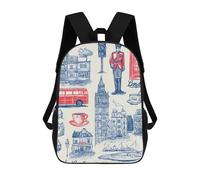 London Building Coffee Culture 17 Inches Large Backpack Work Travel Laptop Bag Casual Daypack