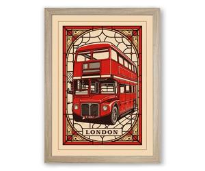 London Bus Art Deco Vintage Framed Wall Art Print A1 (84.1×59.4cm) Oak, Wall Decor for Living Room, Bedroom, Office & Home, Ready to Hang, Art Gift