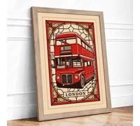 London Bus Art Deco Vintage Framed Wall Art Print A1 Oak