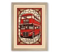 London Bus Art Deco Vintage Framed Wall Art Print A2 (59.4×42cm) Oak, Wall Decor for Living Room, Bedroom, Office & Home, Ready to Hang, Art Gift