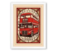London Bus Art Deco Vintage Framed Wall Art Print A3 (42×29.7cm) White, Wall Decor for Living Room, Bedroom, Office & Home, Ready to Hang, Art Gift