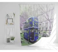 London Bus Behind Blue Shower Curtain Benjamin Tate Design Natural One Size