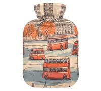 London Bus Big Ben Hot Cold Water Bottle with Fleece Cover PVC Hot Water Bag 1 Liter