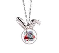 London Bus Big Ben UK Watercolor Rabbit Necklace Pendant Bunny Animal Jewelry Gift