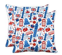 London Bus Buildings Decorative Cushion Covers, British Bridge Tower Caravan Throw Pillow Covers 50cm X 50cm, 20X20 Inch Pillow Cases for Home Decor, Gifts for Women Mum Gifts, Set of 2