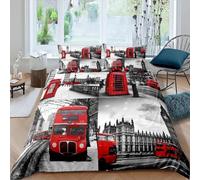 London Bus Duvet Cover Sets Single 3D Printed Microfiber Retro Streets Bedding Set Ultra-Soft Quilt Cover 150 x 200 cm with Zipper Closure and 2 Pillowcases 50x75 cm a_1304