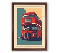 London Bus in Colour Art Deco Framed Wall Art Print A1 (84.1×59.4cm) Walnut, Wall Decor for Living Room, Bedroom, Office & Home, Ready to Hang, Art Gift