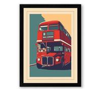 London Bus in Colour Art Deco Framed Wall Art Print A4 (29.7×21cm) Black, Wall Decor for Living Room, Bedroom, Office & Home, Ready to Hang, Art Gift