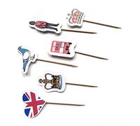 London Cake decorations, Pigeon cake toppers, Mixed london bus, crown, pigeon ssoldier food flag picks for party, royal celebration 2 pack decoration