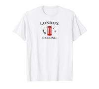 London Calling, England, red Telephone Box, Drawing Value Graphic T-Shirt, Men, White, M
