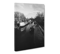 London Canal Barge Canvas Print | Gallery Wrapped 30mm Frame Wall Art | 20x14 inches | Ready to Hang | Modern Picture | Living Room Bedroom Lounge Office