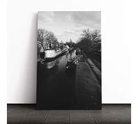 London Canal Barge Canvas Print | Gallery Wrapped 30mm Frame Wall Art | 30x20 inches | Ready to Hang | Modern Picture | Living Room Bedroom Lounge Office