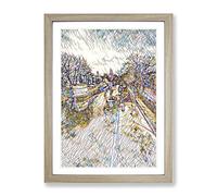London Canal Barge Modern Bg Framed Print | A3 Oak Framed Wall Art | Ready to Hang | Modern Nature Picture | Living Room Bedroom Lounge Office