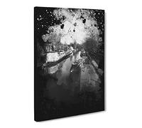 London Canal Barge Modern Cb Canvas Print | Gallery Wrapped 30mm Frame Wall Art | 24x16 inches | Ready to Hang | Modern Picture | Living Room Bedroom Lounge Office