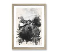 London Canal Barge Modern Fc Framed Print | A2 Oak Framed Wall Art | Ready to Hang | Modern Nature Picture | Living Room Bedroom Lounge Office