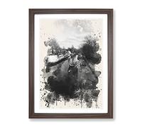London Canal Barge Modern Fc Framed Print | A4 Walnut Framed Wall Art | Ready to Hang | Modern Nature Picture | Living Room Bedroom Lounge Office