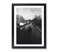 London Canal Barge Modern Framed Print | A4 Black Framed Wall Art | Ready to Hang | Modern Nature Picture | Living Room Bedroom Lounge Office