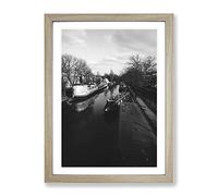 London Canal Barge Modern Framed Print | A4 Oak Framed Wall Art | Ready to Hang | Modern Nature Picture | Living Room Bedroom Lounge Office