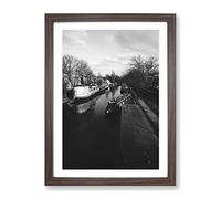 London Canal Barge Modern Framed Print | A4 Walnut Framed Wall Art | Ready to Hang | Modern Nature Picture | Living Room Bedroom Lounge Office