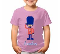 London Cartoon Tower Guard T-Shirt for Kids British Souvenir Tee Comfortable Cotton Perfect for Travel and Casual Wear #T490 Light Pink 3-4 Years