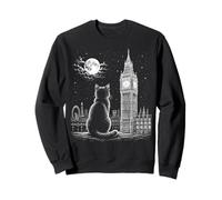 London Cat Skyline Big Ben Moon Night Art Sweatshirt