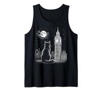 London Cat Skyline Big Ben Moon Night Art Tank Top