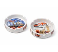 London Ceramic Ashtray Set of 2 | 10cm Round Souvenir Ashtrays | White Glazed Ceramic | London Landmarks Design | Cigarette & Cigar Ash Tray for Home Bar Patio