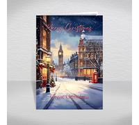 London Christmas Card for Great Grandma, Grandmother - British London City Street Scene with UK Big Ben & Red Phone Box, A5 Deluxe Card with a Special Verse Inside: Great Grandma Christmas Card