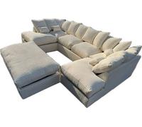 London Cinema U Shape Sofa , Corner Sofa And Big Footstool,cream Jumbo Cord Fabric ,fluffy Fibre Seats
