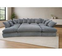 London Cinema U Shape Sofa , Corner Sofa And Big Footstool,grey Jumbo Cord Fabric ,fluffy Fibre Seats