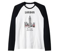 London City Big Smoke Red Buses Silhouette Raglan Baseball Tee
