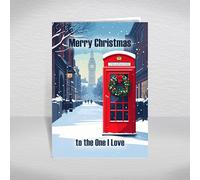 London City Christmas Card for the One I Love, Partner - British Red Telephone Box & Big Ben, A5 Modern Greeting Card with Special Verse: the One I Love Christmas Card