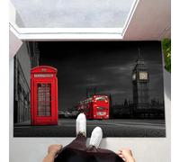 London City Indoor Washable Dirt Trapper Non Slip Entrance Rug, 45x75 cm Absorbent Thin Low Profile Doormat, Dark Gray Inside Floor Mat, Bus Big Ben Tower Carpet for Front Back Door
