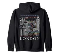London City Map with Line Net & Architecture Sketch Zip Hoodie