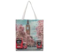 London - City Street View Canvas Tote Bag Reusable Shopping Grocery Bag Cloth Bags with Handles
