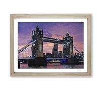 London City Tower Bridge No.1 Modern Framed Print | A4 Oak Framed Wall Art | Ready to Hang | Modern Cityscape Picture | Living Room Bedroom Lounge Office