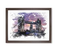 London City Tower Bridge No.1 V3 Modern Framed Print | A4 Walnut Framed Wall Art | Ready to Hang | Modern Cityscape Picture | Living Room Bedroom Lounge Office