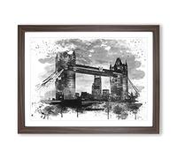 London City Tower Bridge Vol.1 V4 Modern Framed Print | A4 Walnut Framed Wall Art | Ready to Hang | Modern Cityscape Picture | Living Room Bedroom Lounge Office