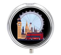 London City Vintage British UK Pill Organizer Round Pill Box Travel Pill Case Medicine Organizer for Pocket Purse