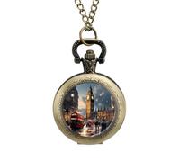 London City Vintage Pocket Watch Alloy Pendant Watches Necklace Gift for Men Women Coppery-Style