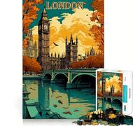 London Cityscape Autumn Illustration Hard Jigsaw Puzzle for Adults 1000 Pieces Recall Boost Accurate Cut Real Challenge Home Art (50x75cm)