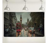 London Cityscape Backdrop, Vintage Urban Street Scene Decorations, Ideal for Photography Events, Indoor/Outdoor Use, Perfect for Parties and Celebrations 71x43 Inch